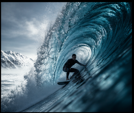 Generated surfer inside a cold wave